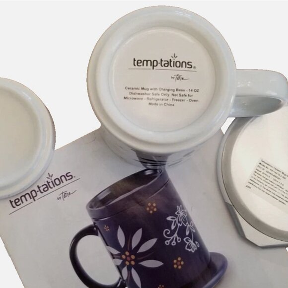 Temp-tations 14 oz. Ceramic Mug with Warming Base - Confetti (White) - NEW - Picture 4 of 5